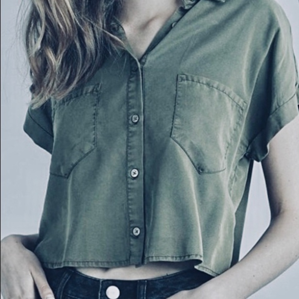 Distressed Button-Down Crop Top